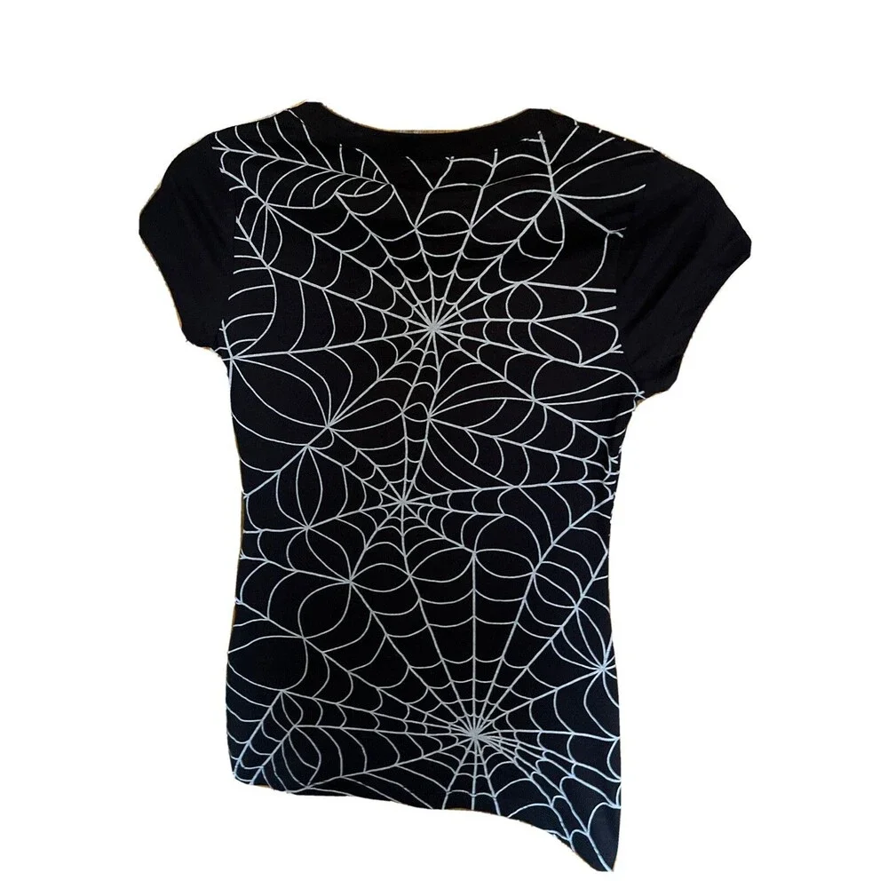 Wound Up Creep It Real T-shirt Juniors XS On Black Spider Webb Halloween Spooky